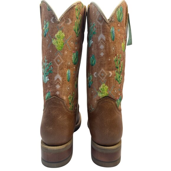 Roper Women's Vintage Brown Broad Square Toe Boots with Cactus & Aztec Size 9 - Picture 5 of 10